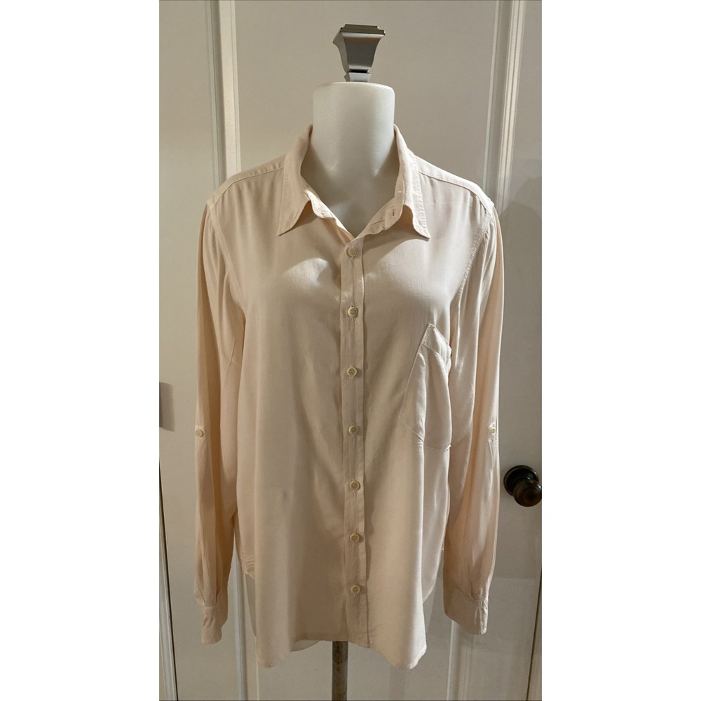CP Shades Shirt Size Pale Pink Button Front Rayon Collared Long Sleeve Blouse